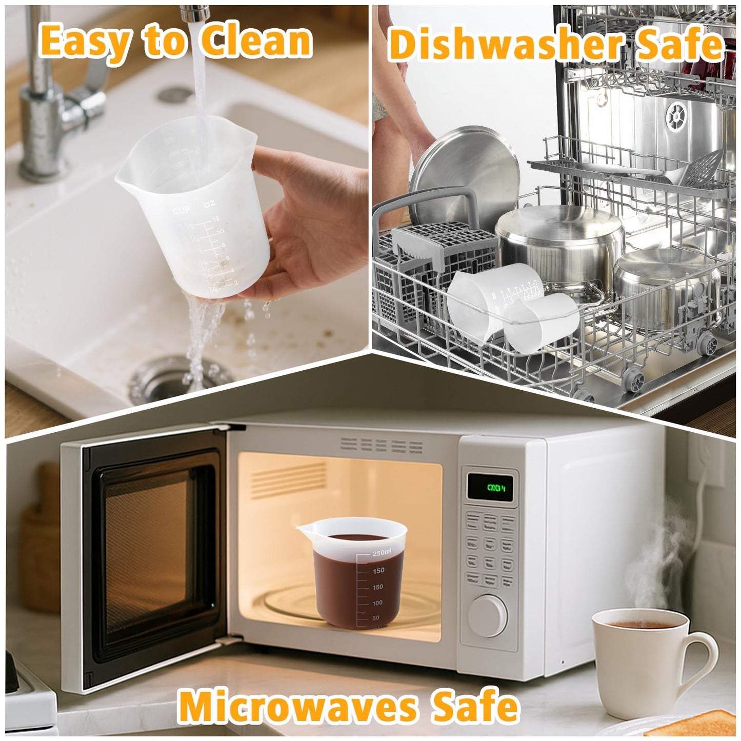 Palksky Silicone Cups for Melting Chocolate, 4PCS Silicone Measuring Cups with 250 & 350ml Capacity, Reusable Baking Supplies for DIY Chocolate Molds