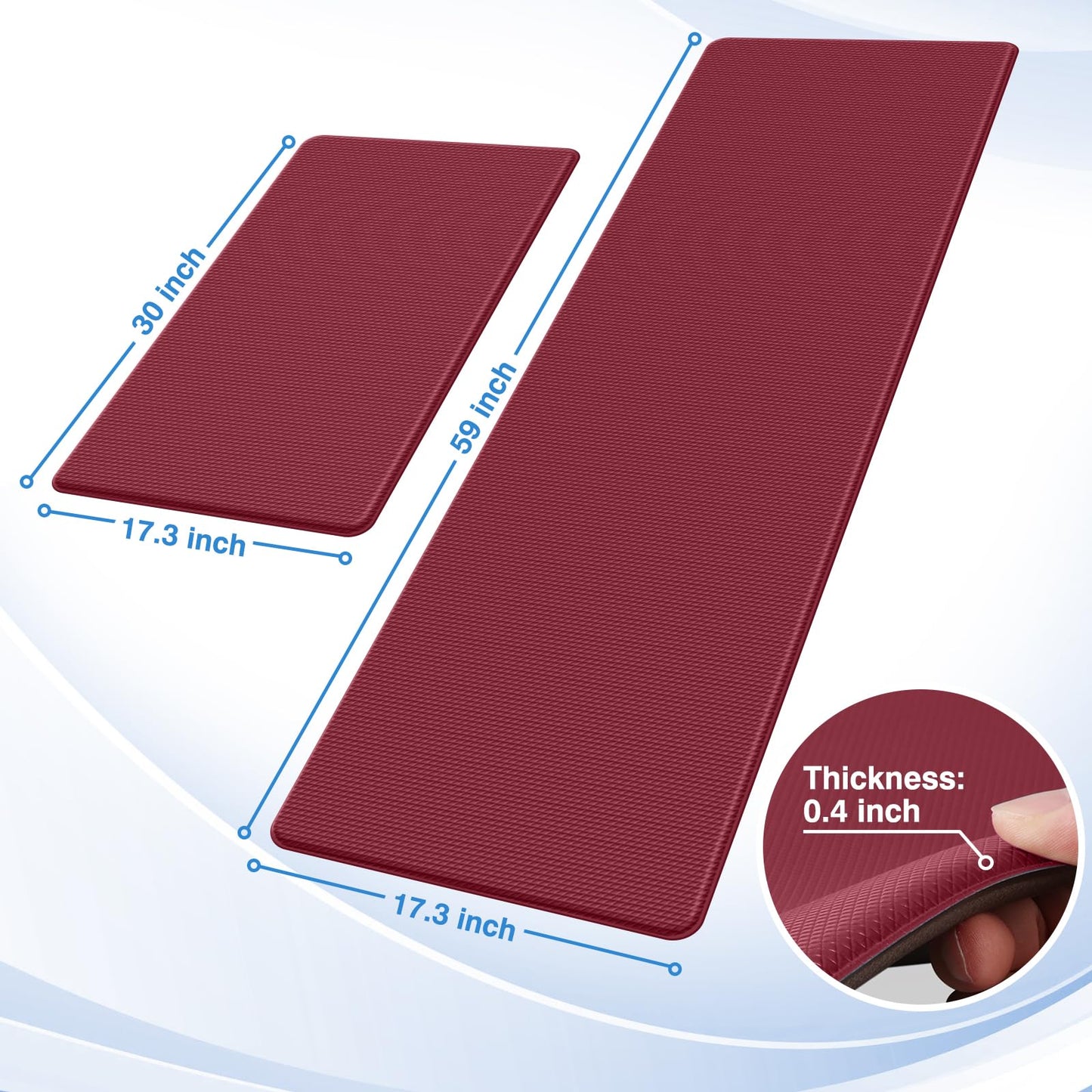 StepRite Kitchen Mats, 2PCS Kitchen Rugs, Cushioned Anti Fatigue Kitchen Mats for Floor, Non-Slip Standing Desk Mat, Waterproof Kitchen Rug Set for Kitchen, Floor, Office, 17.3"x30"+17.3"x59", Red