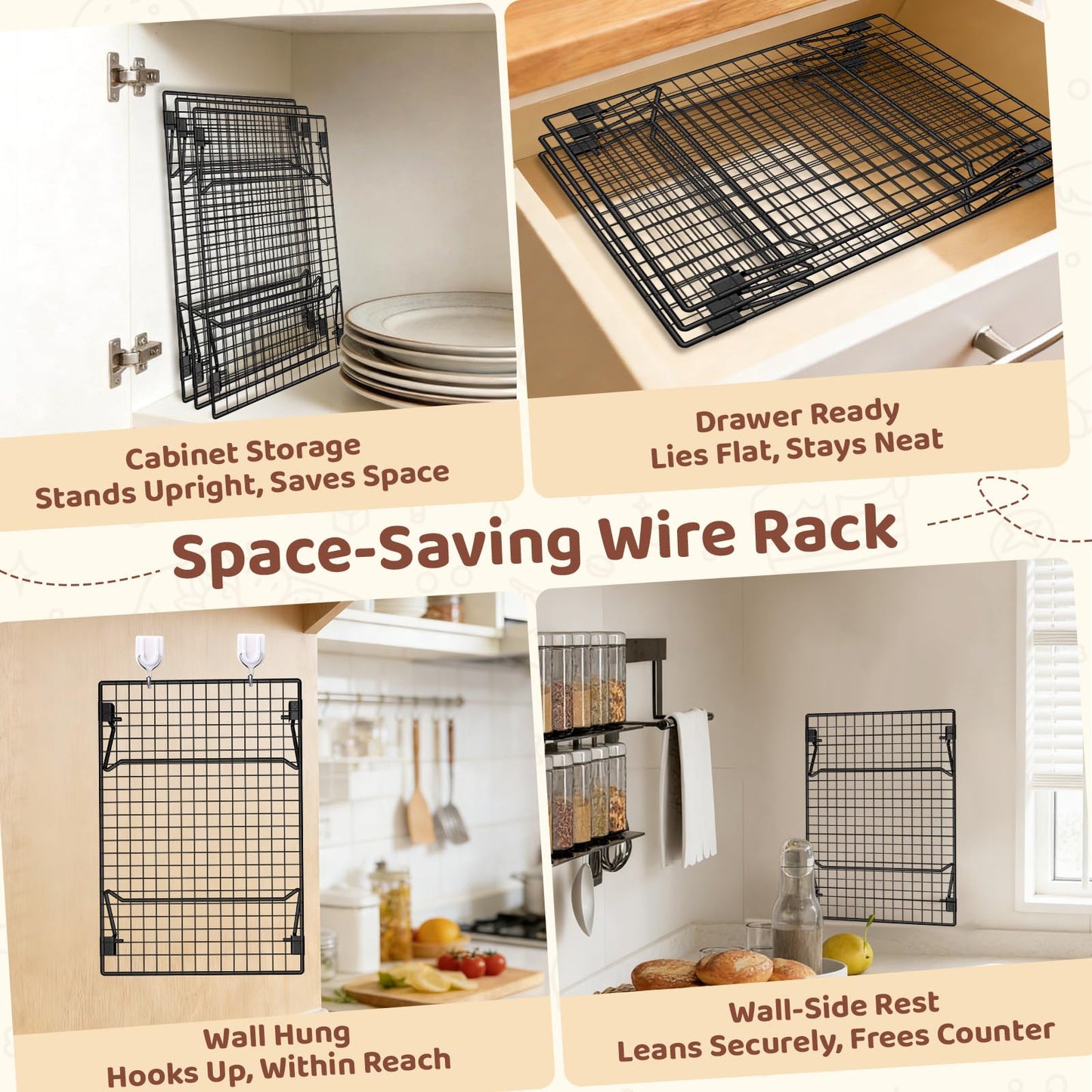 Vehookin 3 Tier Stackable Cooling Rack for Cooking and Baking, Wire Rack for Baking Sheet w/50 Parchment Papers, 13.4" x 9" Cookie Cooling Rack for Pizza, Bread, Cake,Veggie,Jerky, Drying Baking Rack