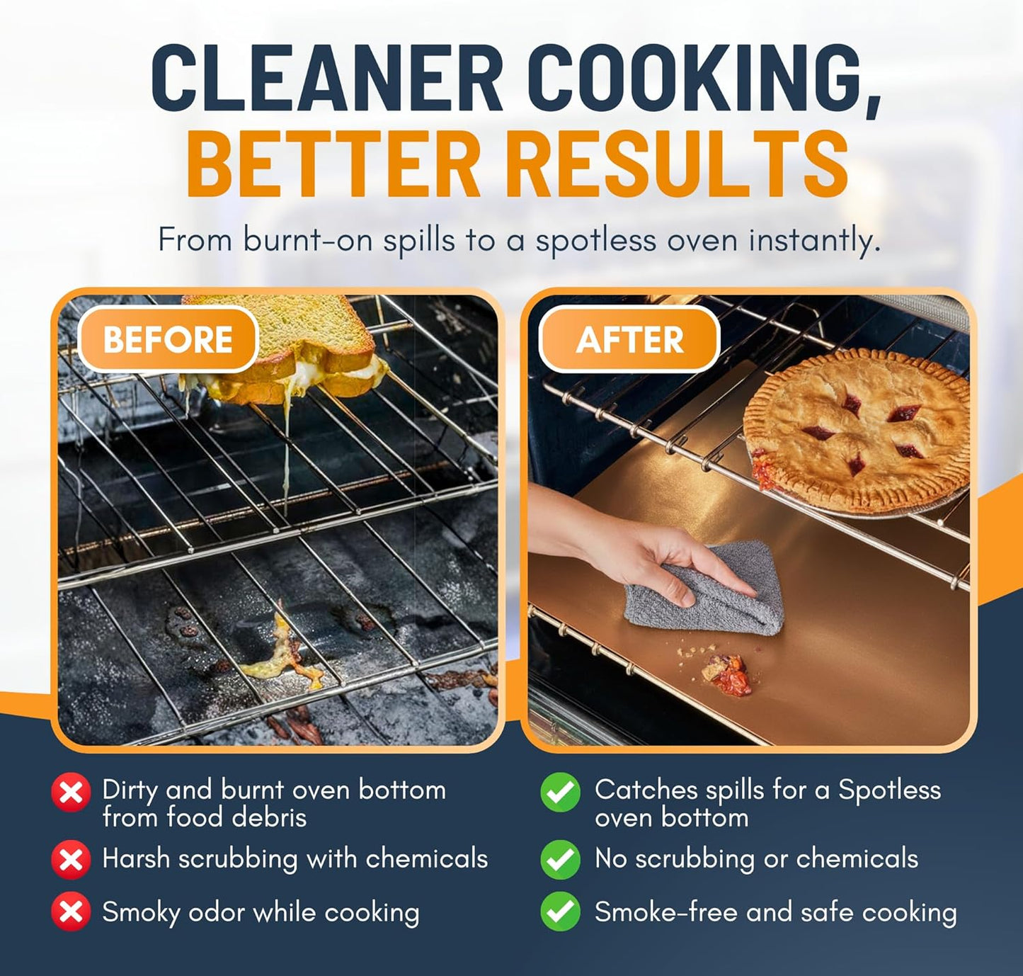 Skiennix Oven Liners - Heavy Duty Non-Stick Mats, 3 Pack, 16.25”x23” | BPA & PFOA Free Copper Kitchen Accessory