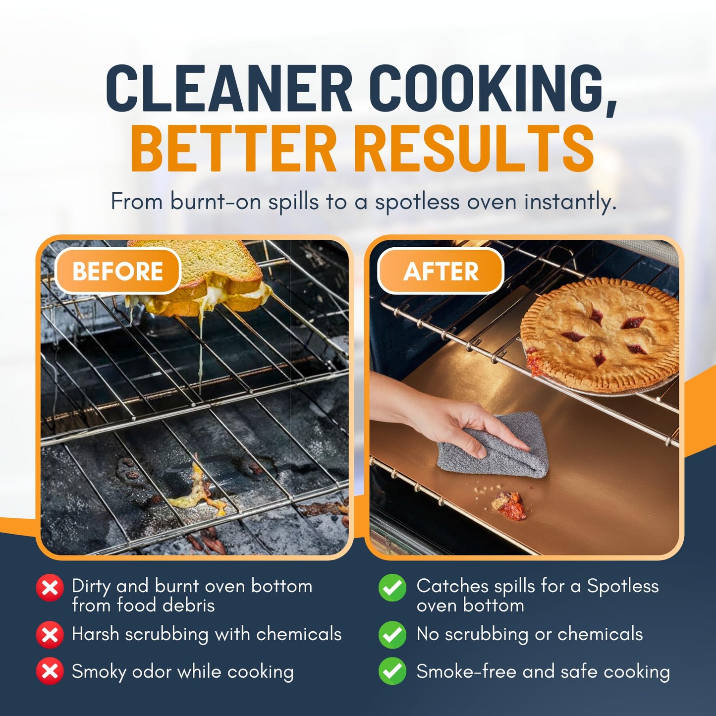 Oven Liners for Bottom of Oven - 2 Pack Large Heavy Duty Mats, 17”x25” Non-Stick Reusable Liner for Electric, Gas, Toasters, Grills - BPA & PFOA Free Kitchen Accessory to Keep It Clean (Copper)