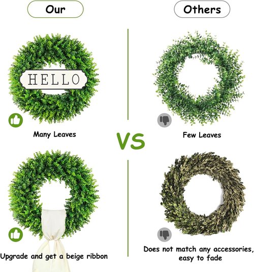DDHS 20'' Boxwood Wreath - Artificial Spring Decor for Front Door | Year-Round Indoor & Outdoor Use
