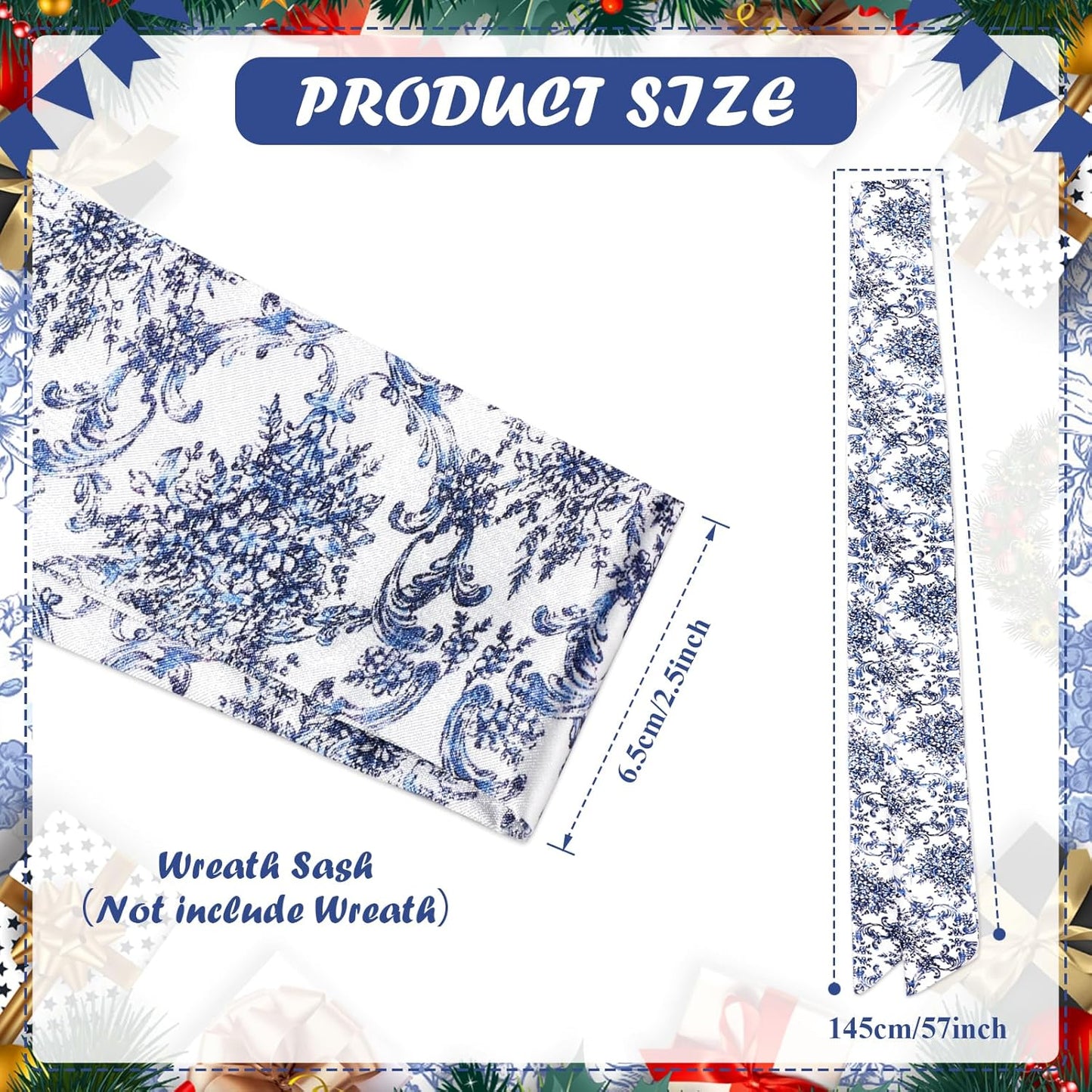 Skiennix Chinoiserie Satin Blue & White Flower Wreath | 2-Piece Door & Wall Decor Set