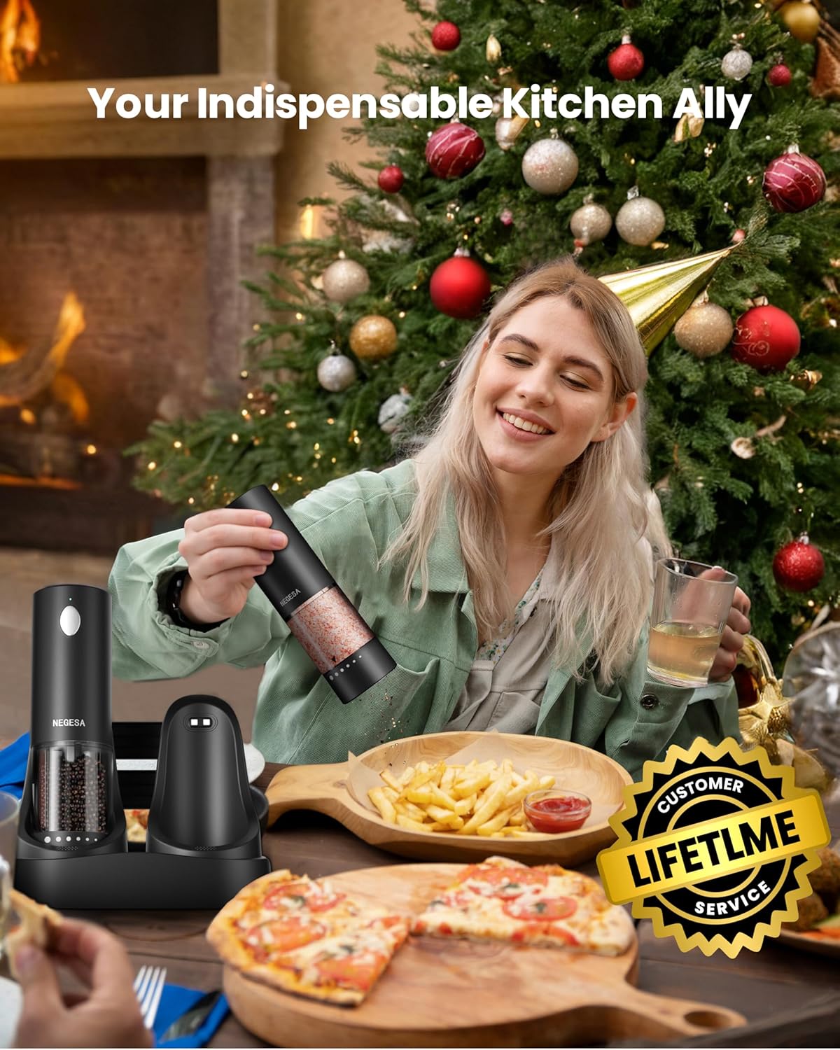 Skiennix Electric Salt and Pepper Grinder Set - Rechargeable Automatic Shakers with LED Light & Adjustable Coarseness, Black