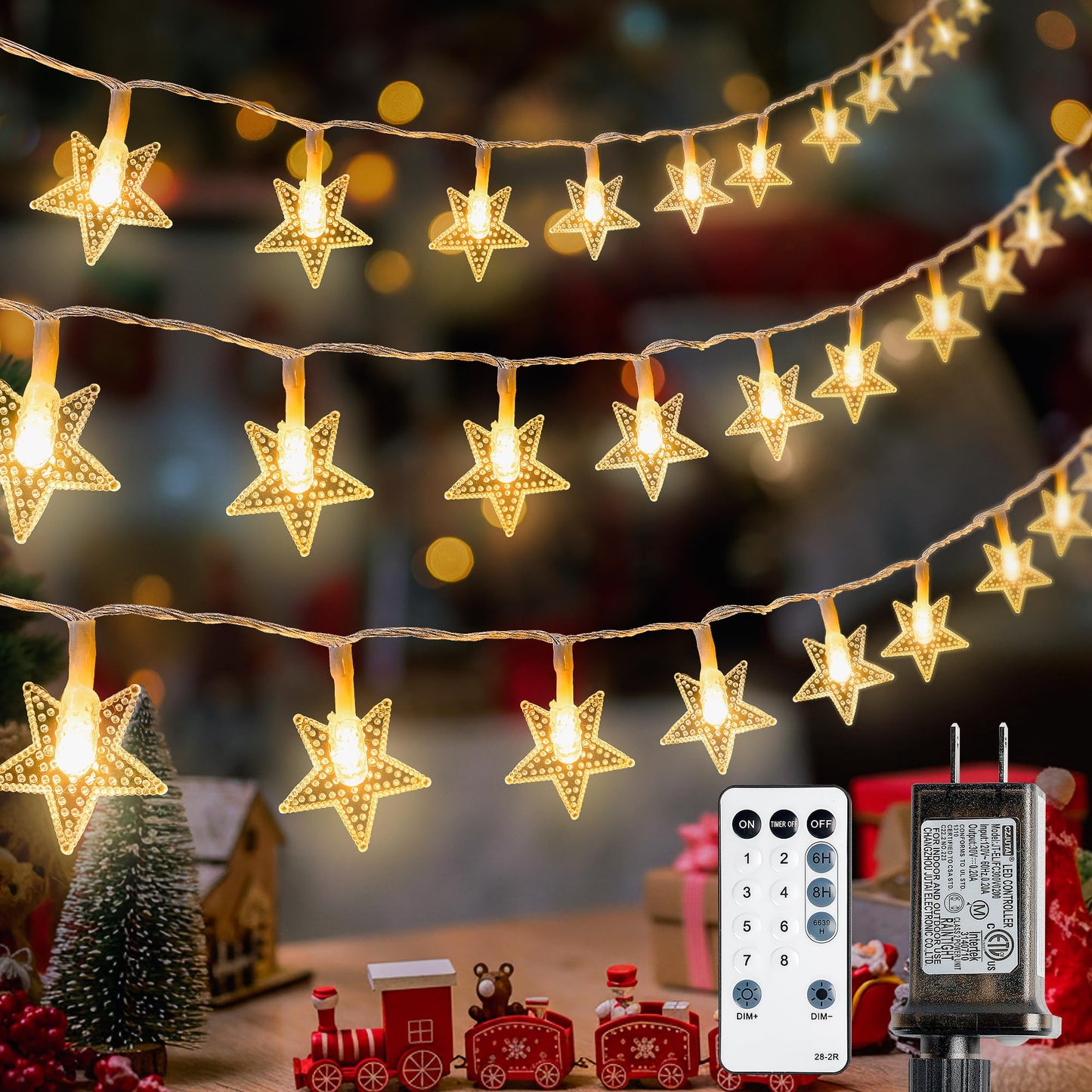 syosupviry Star String Lights Plug in,39ft 100LED Fairy Lights with Remote, Hanging Star Decorations Lights Waterproof for Indoor Outdoor Bedroom Classroom Dorm Kids Tent Party Decor,Warm White
