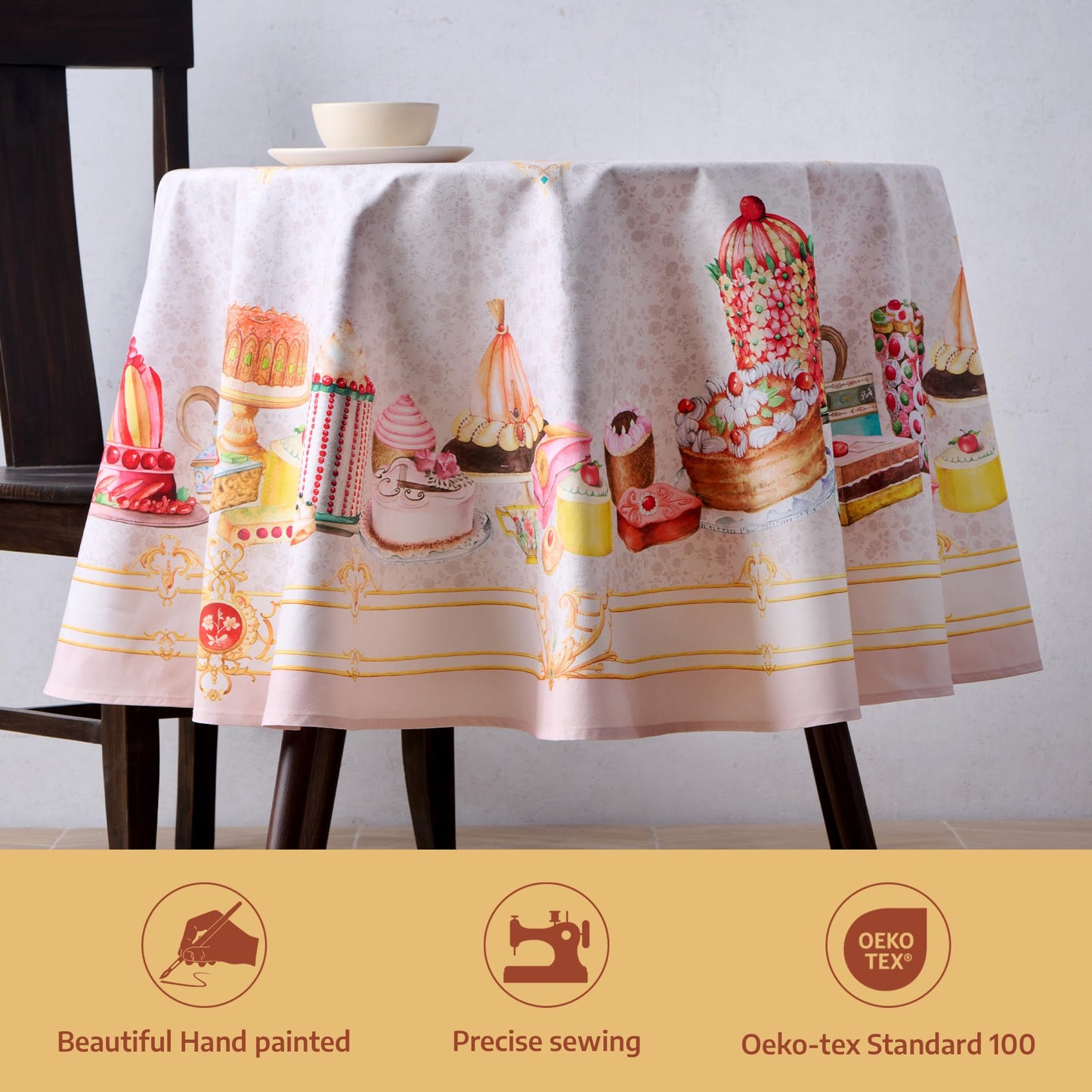 Maison d' Hermine Premium Table Cloth Rectangle Table 100% Combed Cotton 140 x 70 Inches Tablecloth Reusable Decorative for Dining Room, Farmhouse, Home, Party, Festive & Wedding - Pastries