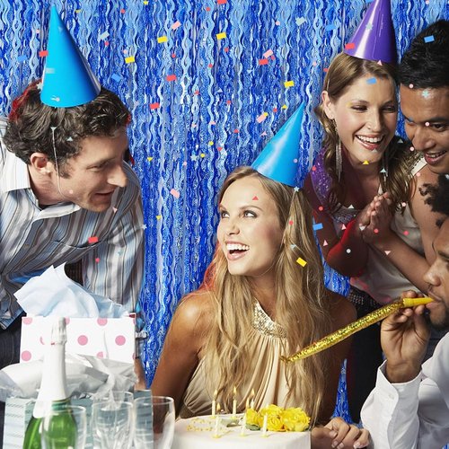 Blue Backdrop - Wavy Tinsel Foil Fringe Curtains by [Brand Name] | Sparkling Metallic Birthday Party Decor