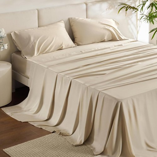 Bedsure King Size Sheet Set - Cooling Bamboo Sheets | Breathable & Soft Luxury Bedding in Beige