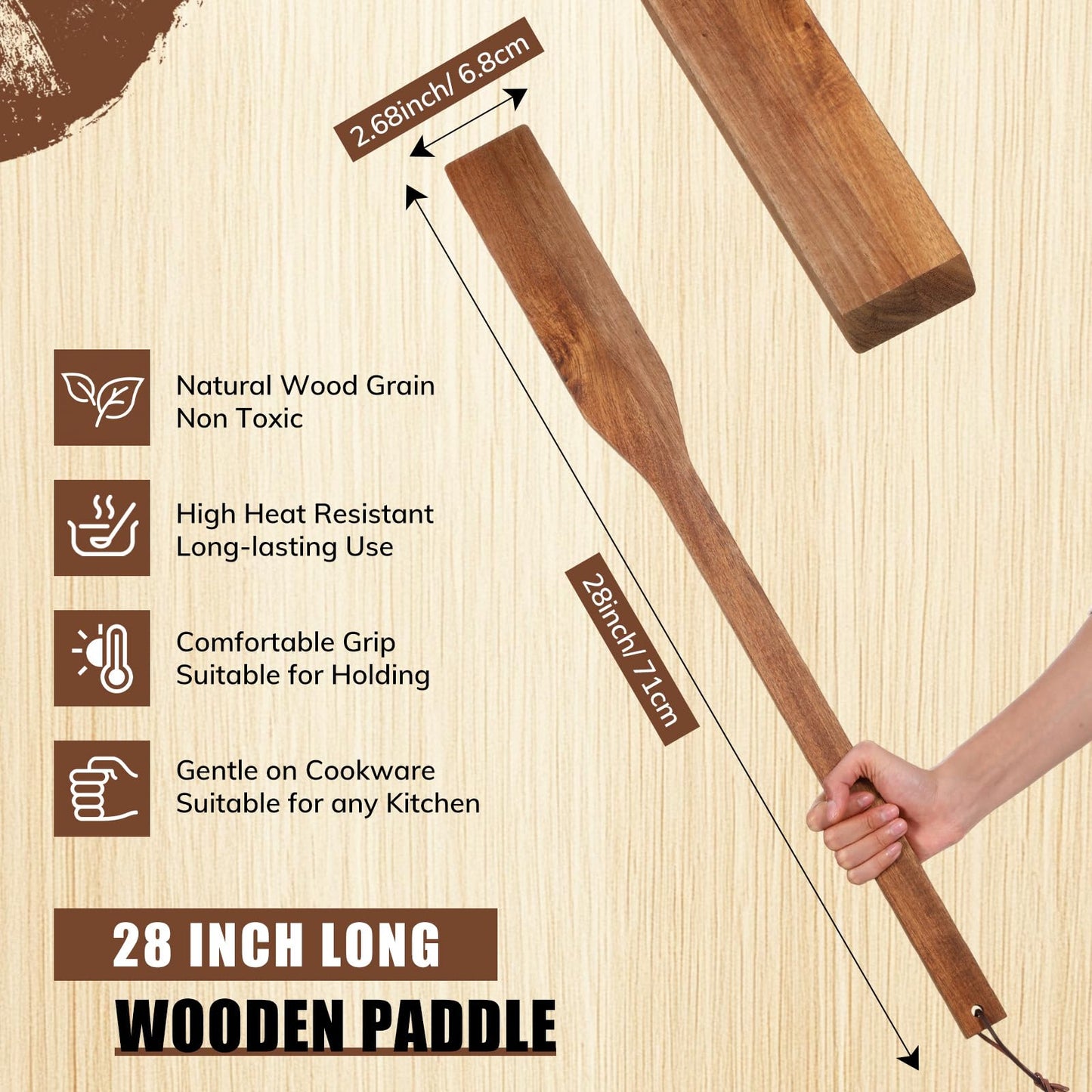 FillTouch 28 Inch Long Wooden Paddle for Cooking Flat Wooden Spatula Crawfish Paddle Stir Mixing Seafood Boil Pot Cooking Spatula for Camping Restaurants(Acacia Wood)