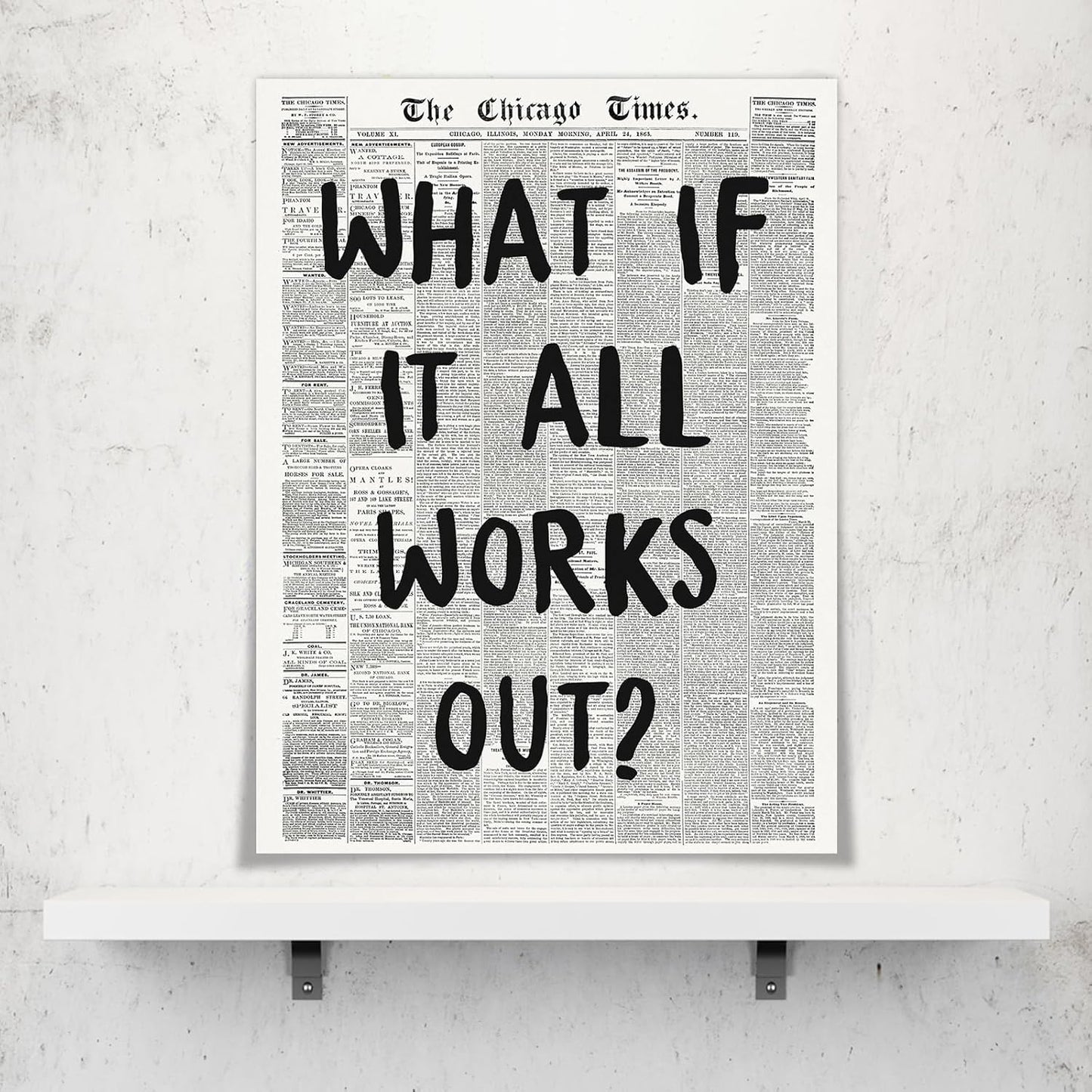 Zphvaqd Trendy Newspaper Canvas Wall Art - "What If It All Works Out" Print | Black & White Home Decor 16 x 24 in Unframed