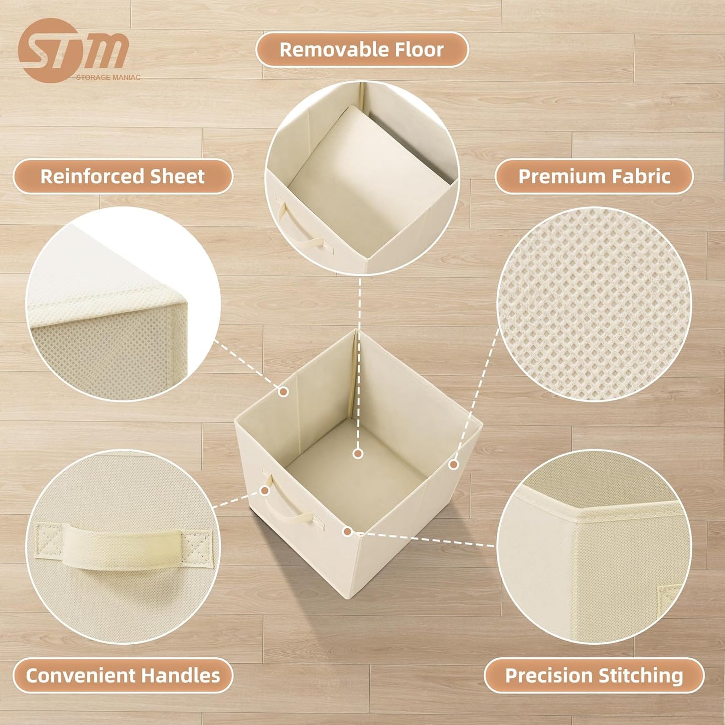 Storage Maniac Storage Cubes - 11-Inch Collapsible Bins with Handles | 10-Pack Beige Fabric Organizers