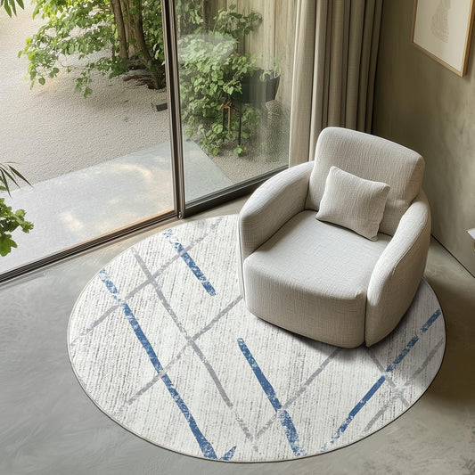 jinchan Round Rug 5ft, Modern Moroccan Geometric Non-Slip Stain Resistant Soft Low Pile Design Indoor Floor Carpet for Hallway, Office, Kitchen, Entryway, Bedroom, Dining Room, Living Room, Grey Blue