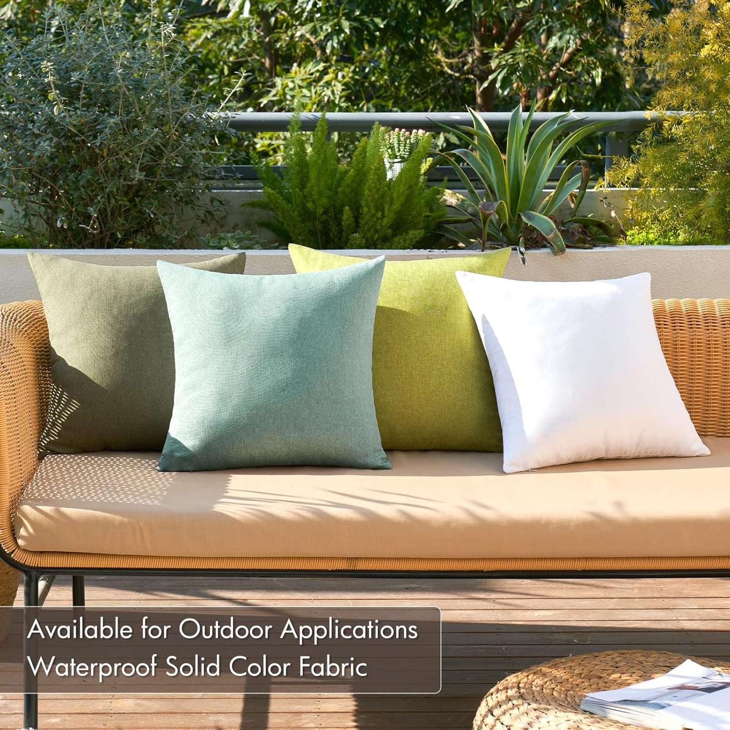 MIULEE Decorative Outdoor Throw Pillow Covers - Waterproof Linen Cushion Cases | Pack of 4, 18x18 Inch, Green