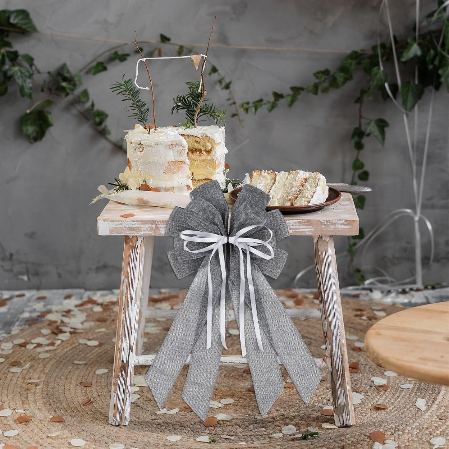 YKW Large Gray Burlap Bow - 20x11 Inch Modern Farmhouse Wreath Decor | Versatile Indoor/Outdoor Holiday Accent