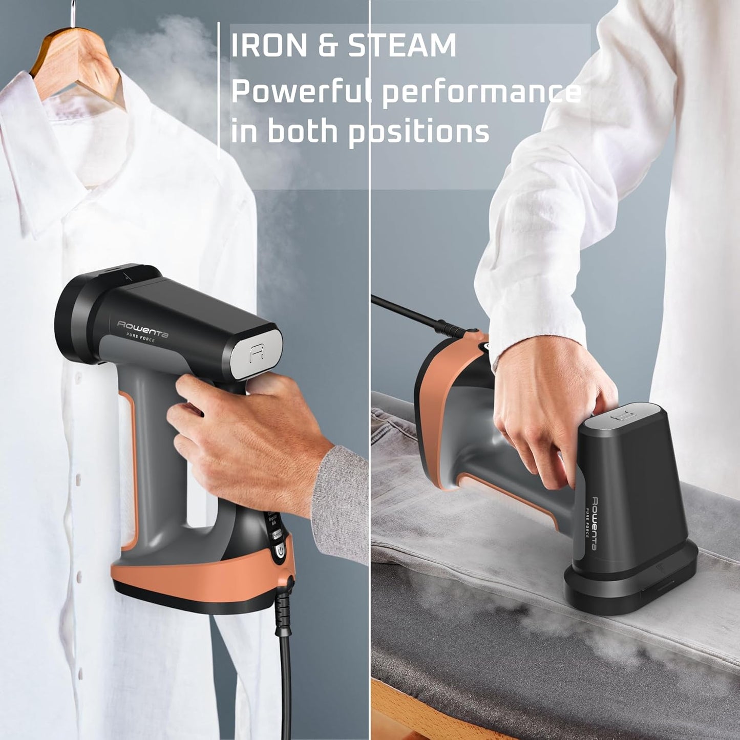 Rowenta Handheld Clothing Steamer - 3-in-1 Iron & Lint Remover, 7.1 Oz Tank, 1875 Watts, Black & Copper