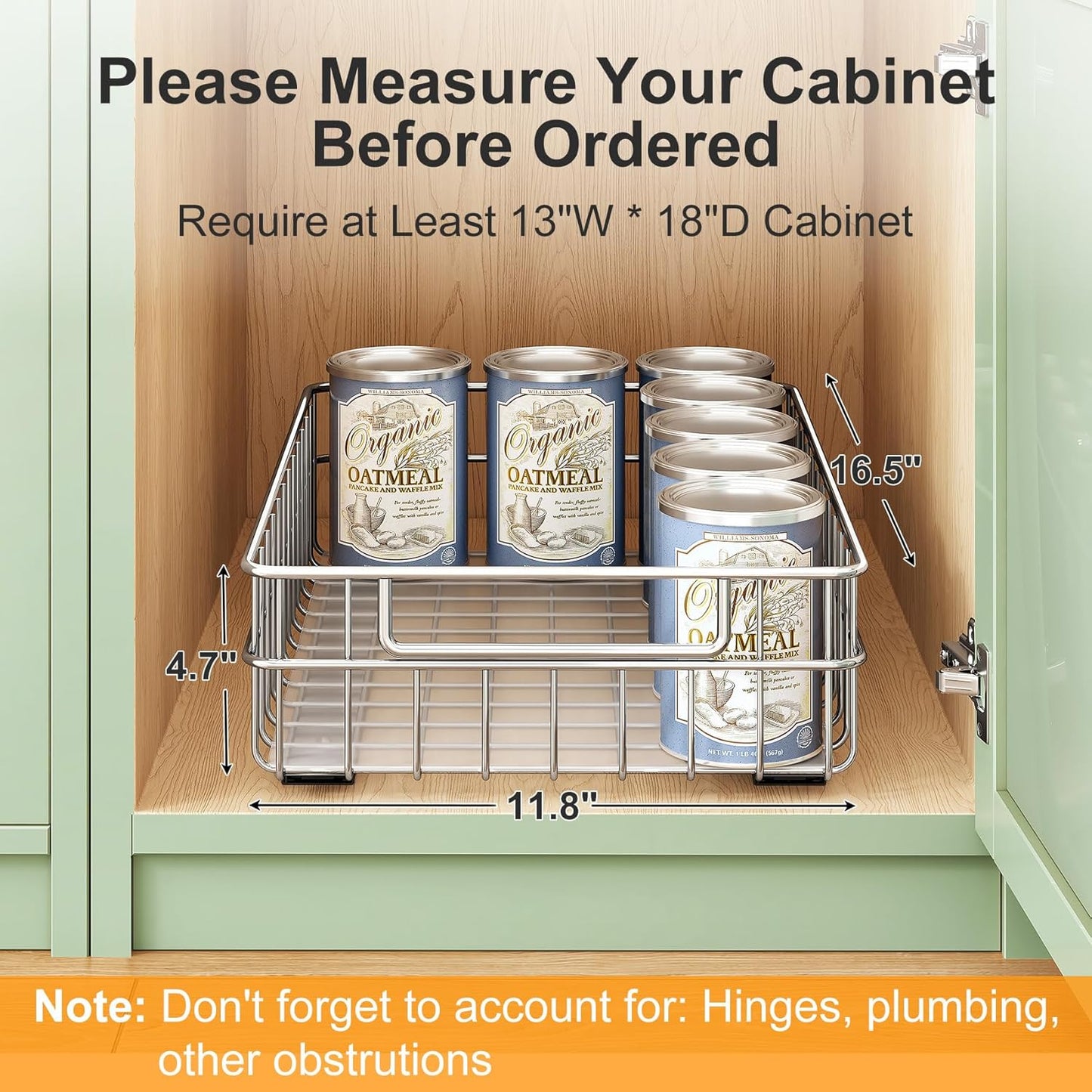 Skiennix Pull-Out Cabinet Organizer - Stainless Steel 4-Pack Drawer with Silent Slides | Spice Storage Rack for Kitchen & Pantry