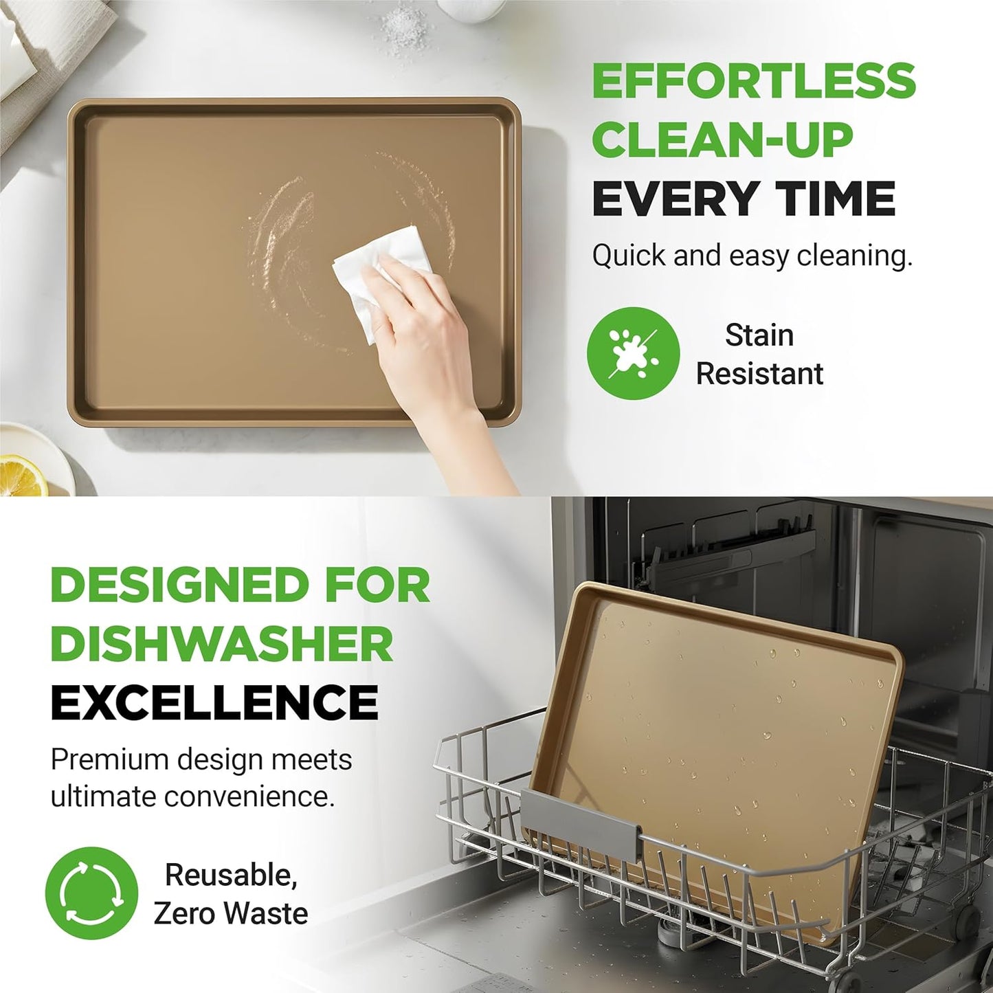 NutriChef Nonstick XL Cookie Sheet - Extra Large 22" x 16" Carbon Steel Baking Pan | Dishwasher Safe, Gold Finish