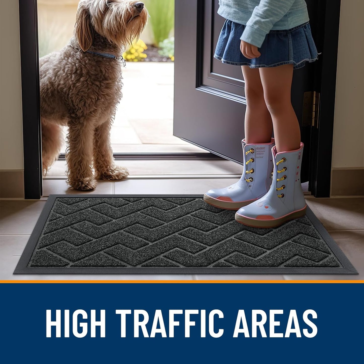 OLANLY Welcome Door Mat - Waterproof All-Weather Indoor/Outdoor Doormat | 29.5x17 in Black