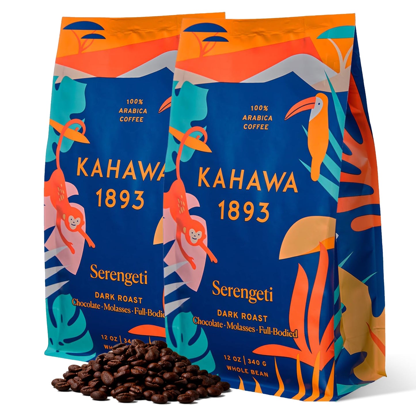 Kahawa 1893 Whole Bean Coffee Dark Roast Serengeti Blend 24 Oz - As Seen on Shark Tank, Low Acid, High Antioxidants, Naturally Sweet, Organically Grown, Ethically & Sustainably Sourced