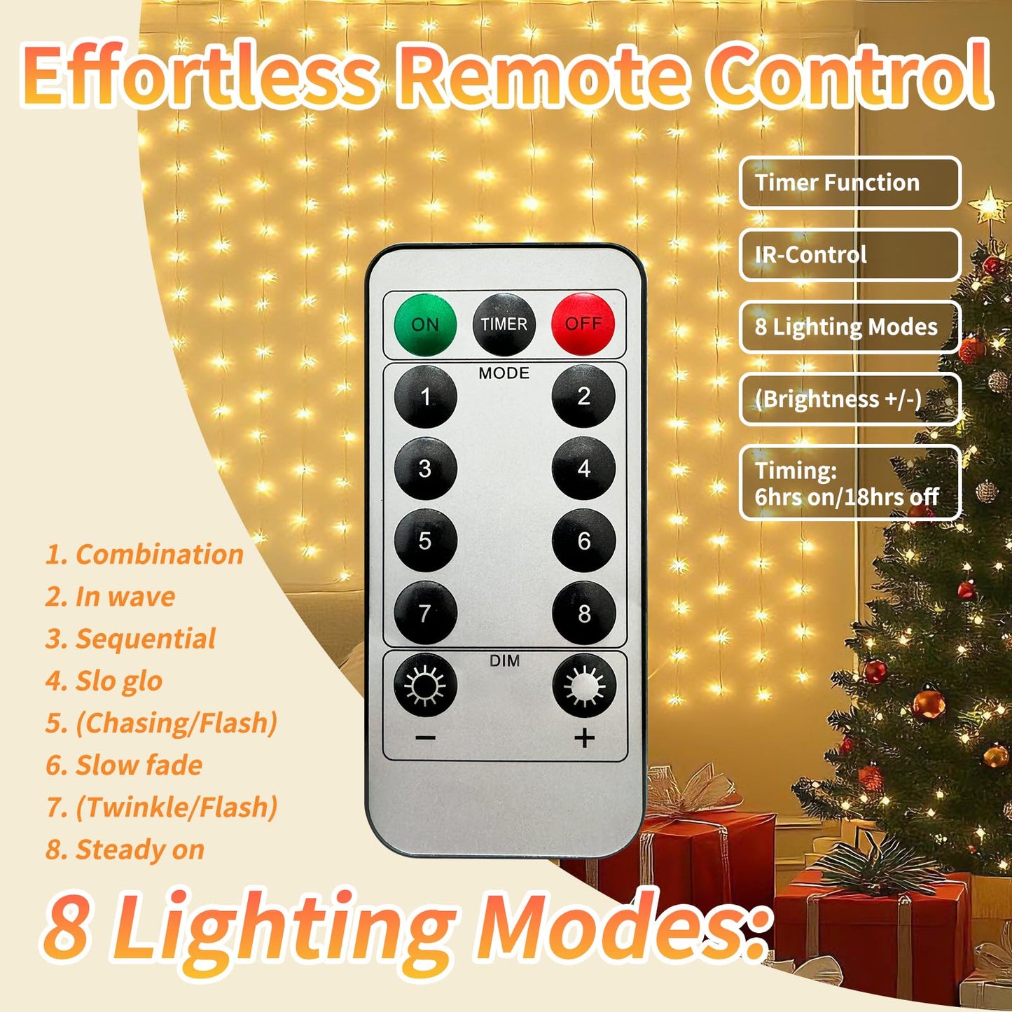 Patioman Fairy Curtain Lights, 200 LED Upgraded Tangle-Free Hanging Lights with Remote, USB Plug in String Lights for Bedroom Wall Window Wedding Party Xmas Home Décor - 9.8 x 6.6 Ft, Warm White