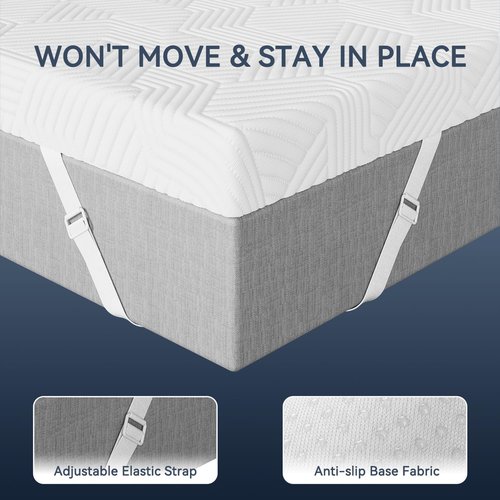 ELEMUSE Gel Memory Foam Mattress Topper - 3 Inch Queen Size for Pressure Relief & Back Pain Relief | Non-Slip, Washable Cover