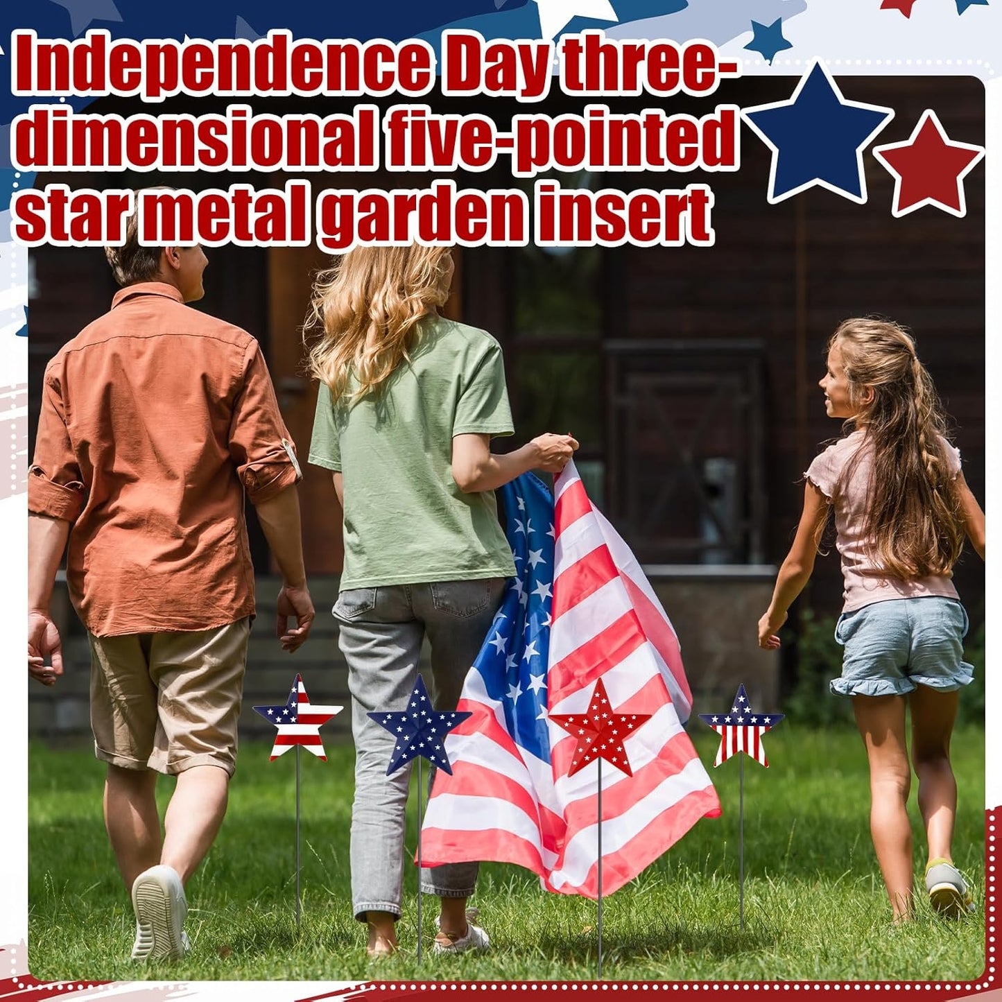 Pickmesh 12" Patriotic Metal Yard Sign - 6 Pcs Red, White & Blue Garden Stakes for 4th of July Decor