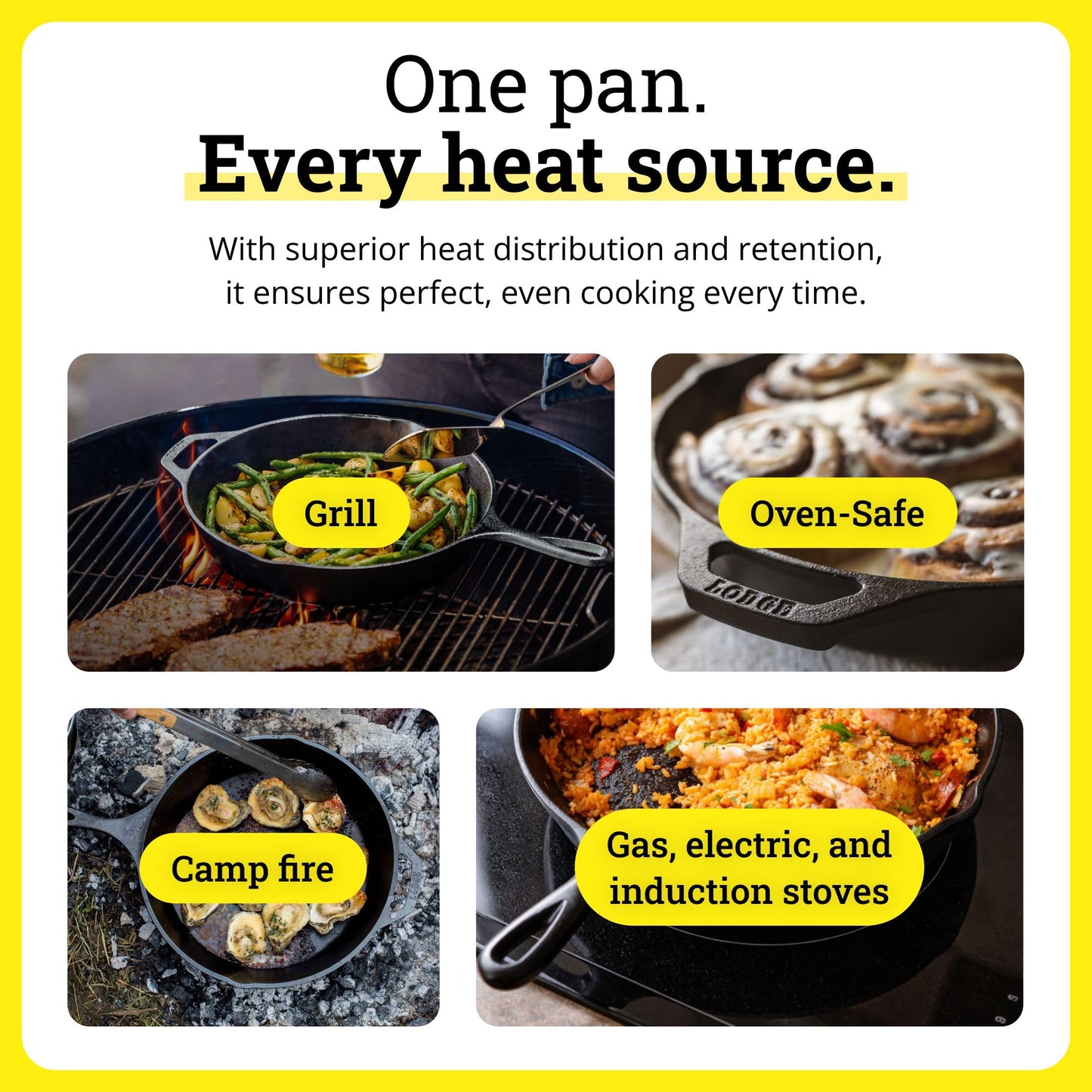 Lodge Seasoned Cast Iron Skillet - PFAS-Free, Non-Toxic Cookware - Use with an Oven, Stove, Grill, or Campfire - Naturally Non-Stick & Oven Safe - 13.25 Inches