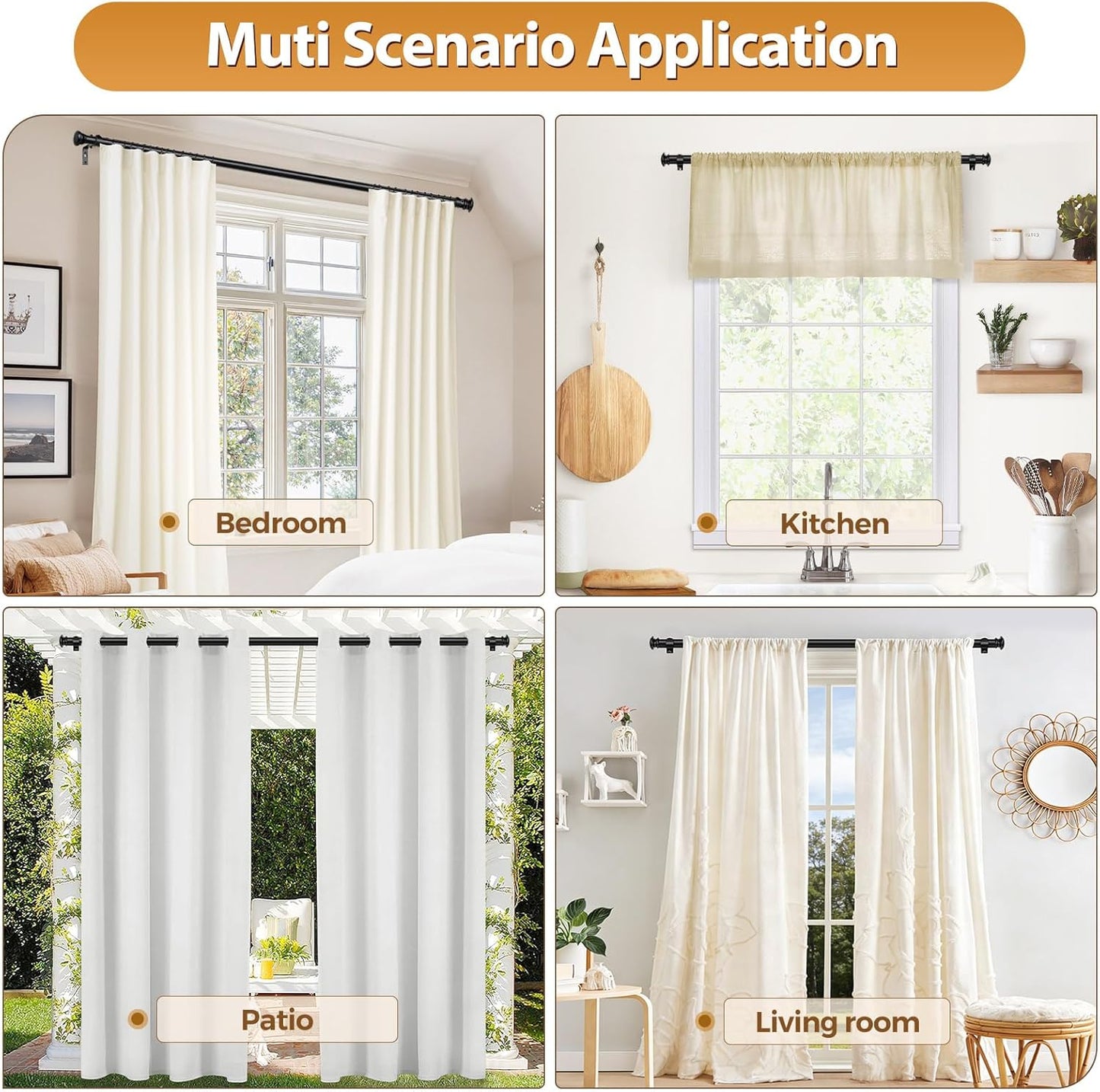 TONIAL Curtain Rod - Telescoping Drapery Rod for Windows 32 to 58 Inches - Elegant Black Finish