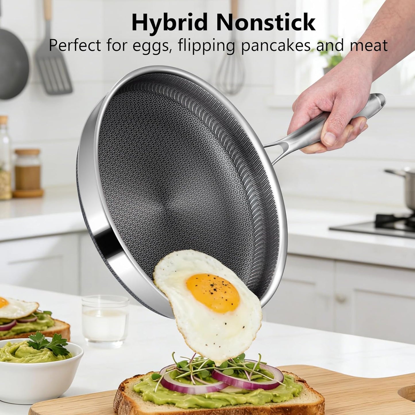 Skiennix Nonstick Frying Pan - 12-Inch Stainless Steel Skillet with Stay-Cool Handle | Dishwasher & Oven-Safe, PFOA Free