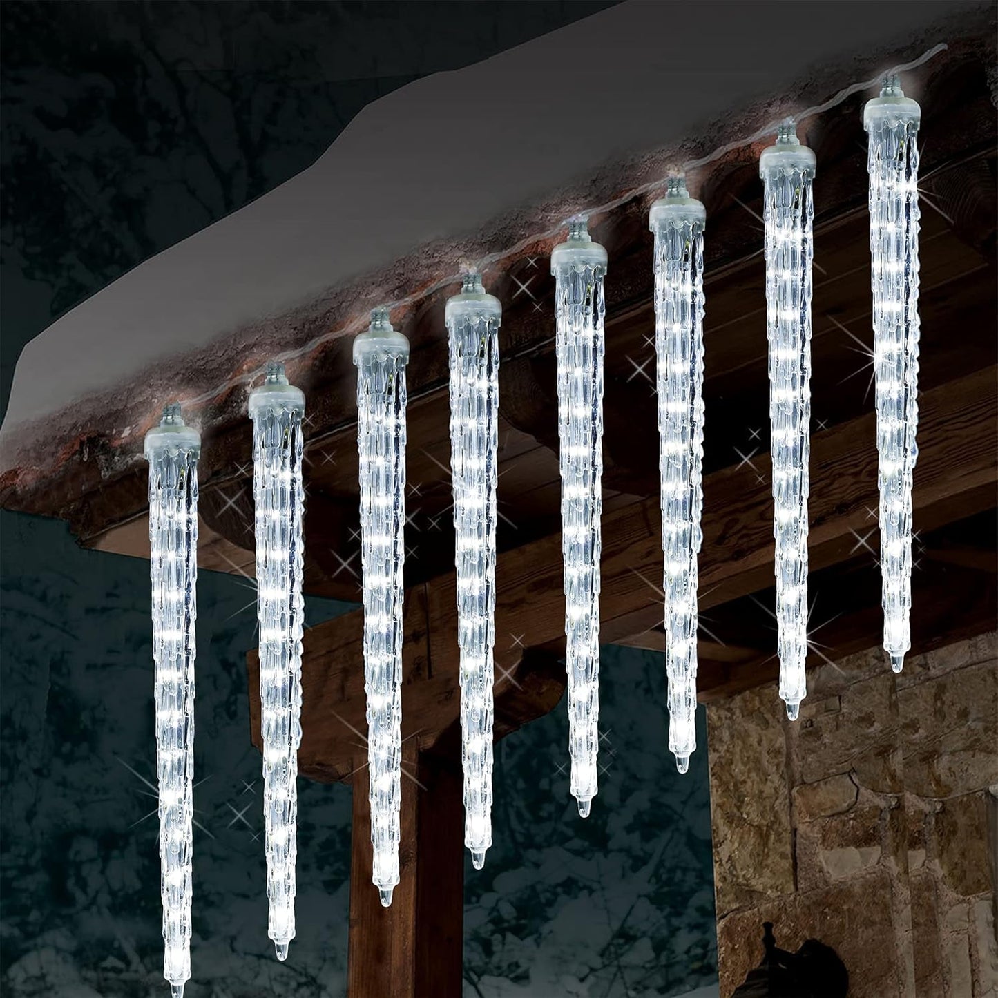 WATERGLIDE Meteor Shower Lights - 12" Outdoor Icicle Christmas Lights | 192 SMD LED Crystal Raindrop Decor