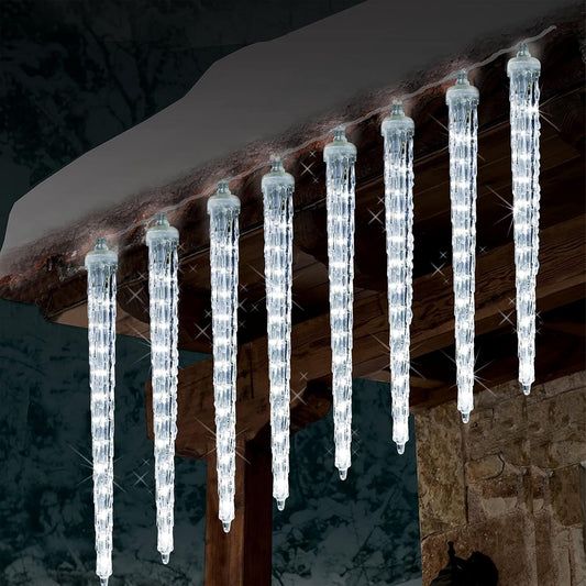WATERGLIDE Meteor Shower Lights - 12" Outdoor Icicle Christmas Lights | 192 SMD LED Crystal Raindrop Decor