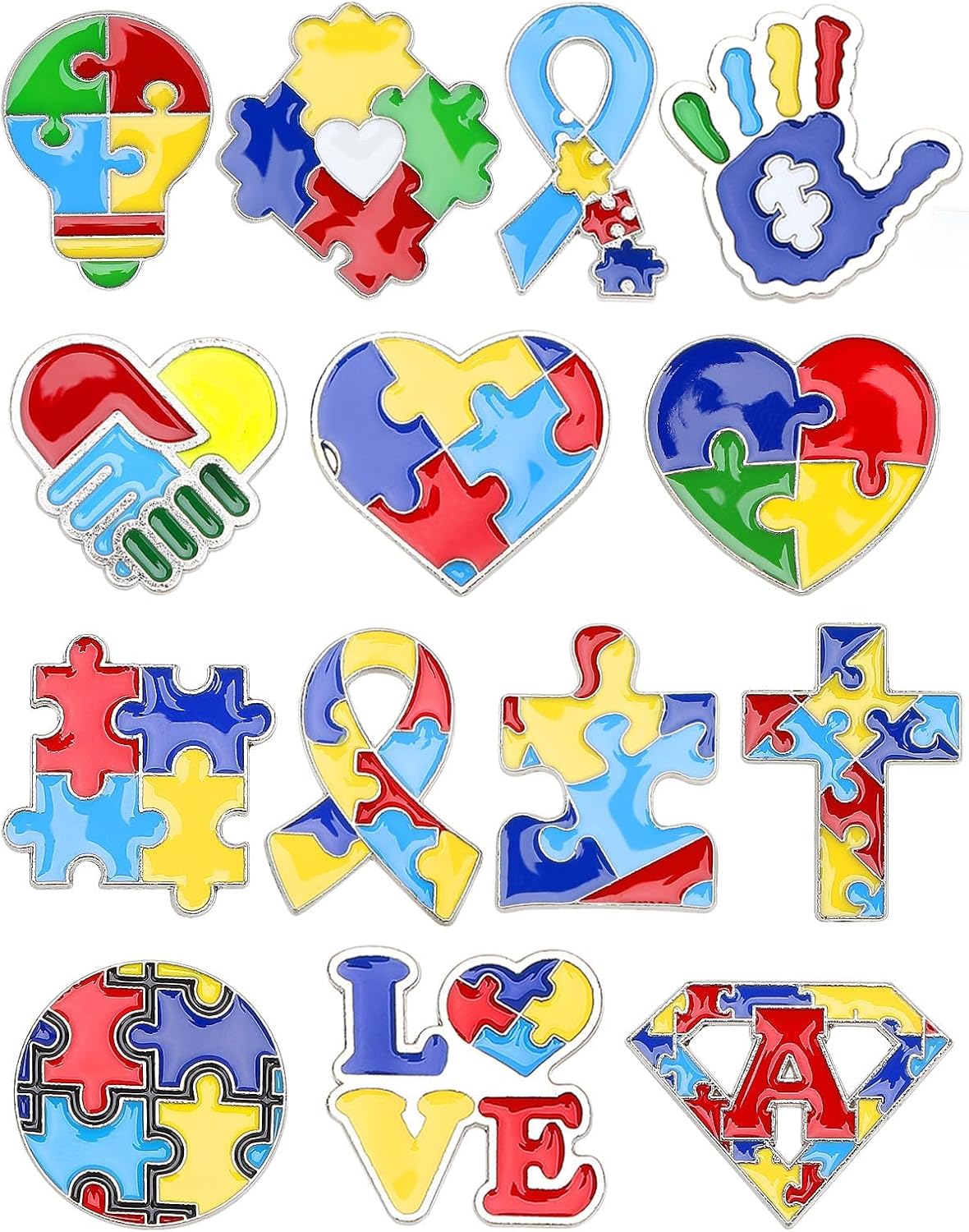 JUNEBRUSHS 28pcs Autism Awareness Brooch Pins - Colorful Puzzle Pieces for Inspirational Gifts
