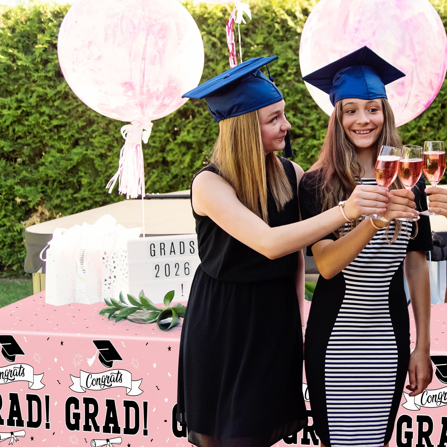 QZYL 2 PCS Graduation Tablecloth, 108" X 54" Pink Graduation Decorations 2026, Disposable Plastic Tablecover for Class of 2026 Congrats Grad, Rectangle Table Cloths for Grad Decor Party Supplies
