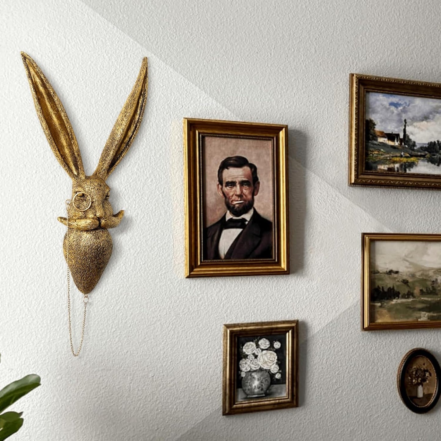 Montresor Animal Head Wall Art - Gold Rabbit Sculpture | Lightweight PU Foam Decor, 16 Inches