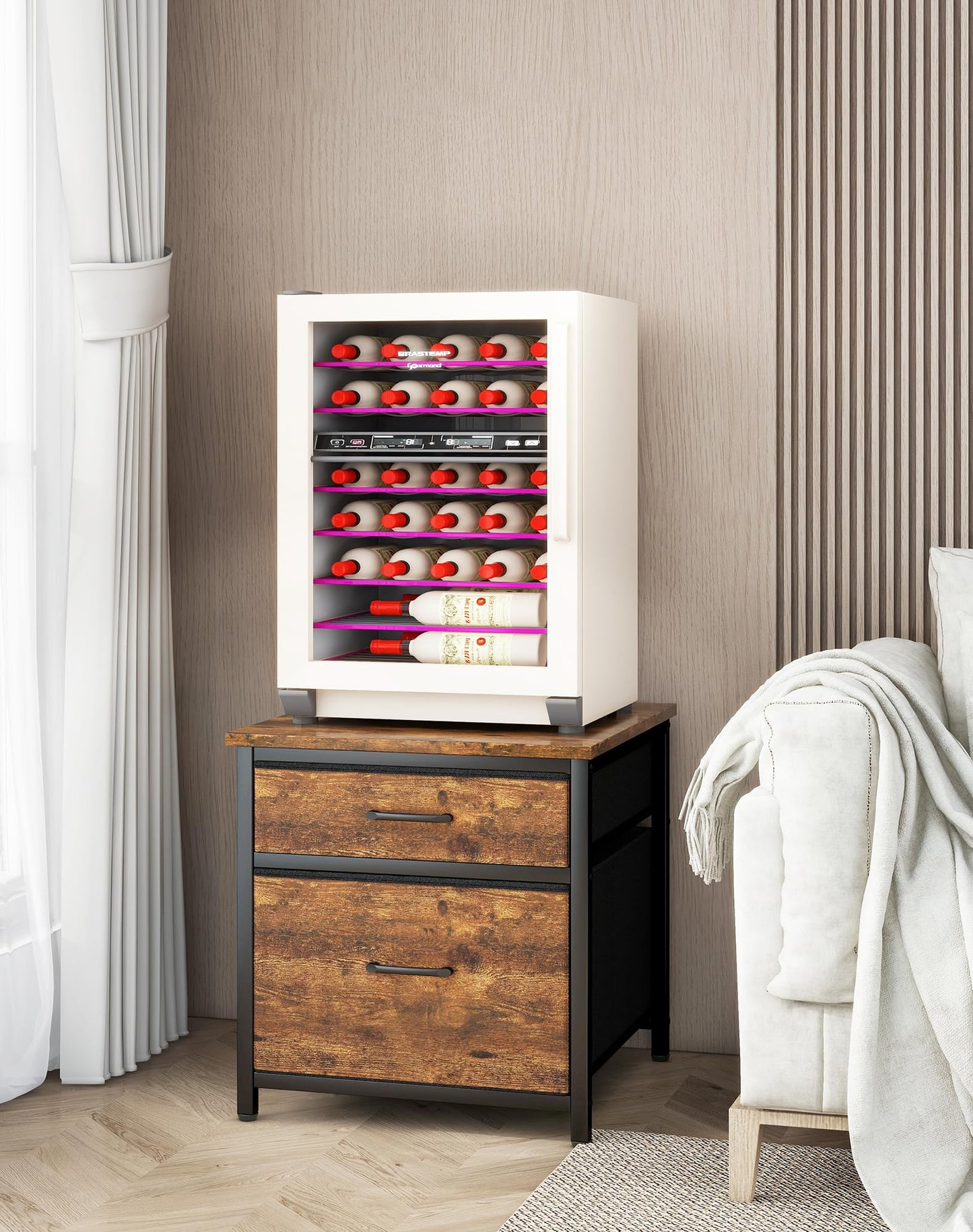 YMYNY Mini Fridge Stand with Storage, Mini Fridge Cabinet with Fabric drawers, 250lbs Heavy-Duty Compact Refrigerator Table for Home, Office, Bedroom,21.7" L x 22.8" W, Rustic Brown HBR008H