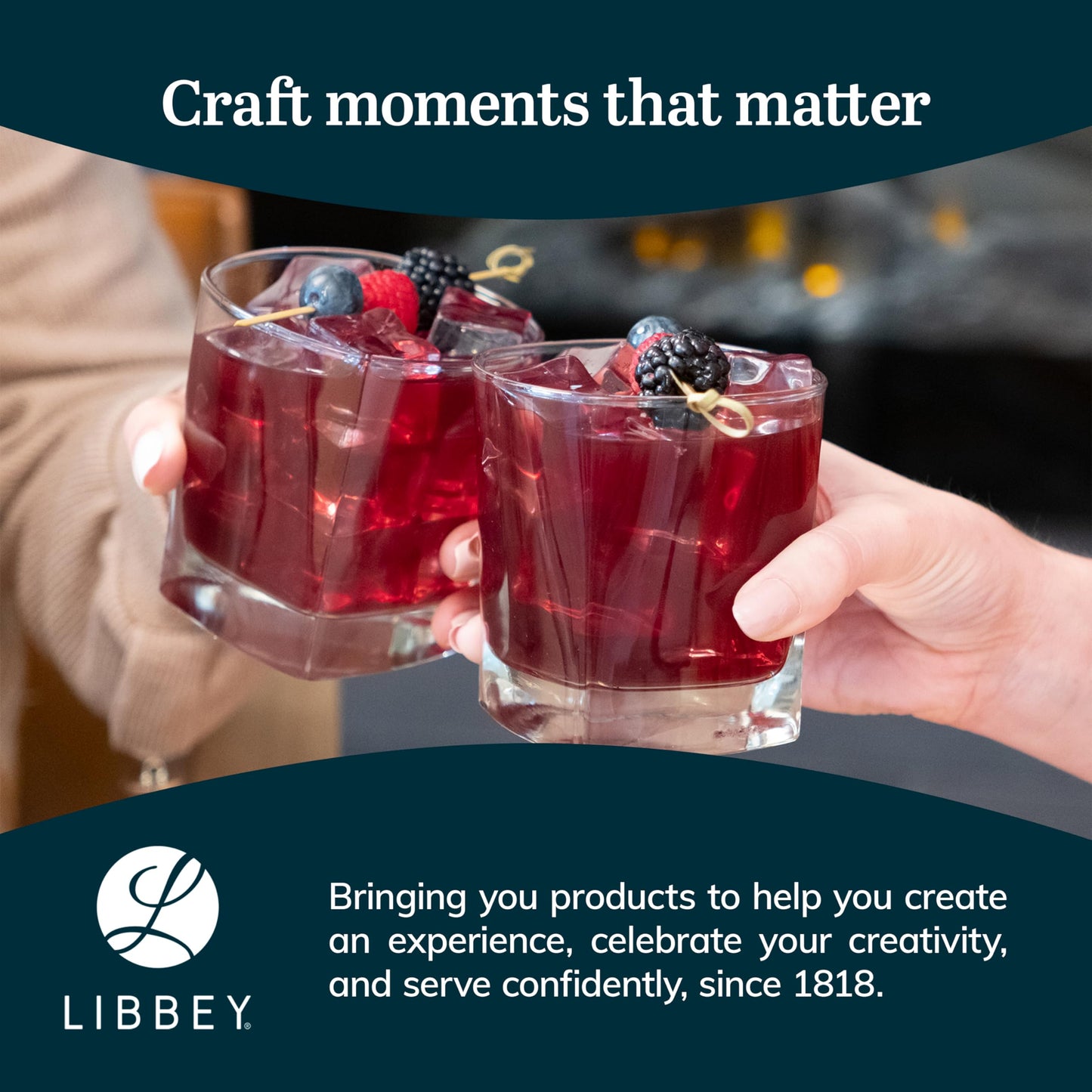 Libbey Charleston Rocks Glasses Set of 4, 12 Oz, Clear Square Base Glass Cocktail Glasses, Modern Bar Glassware Set for Parties and Casual Gatherings
