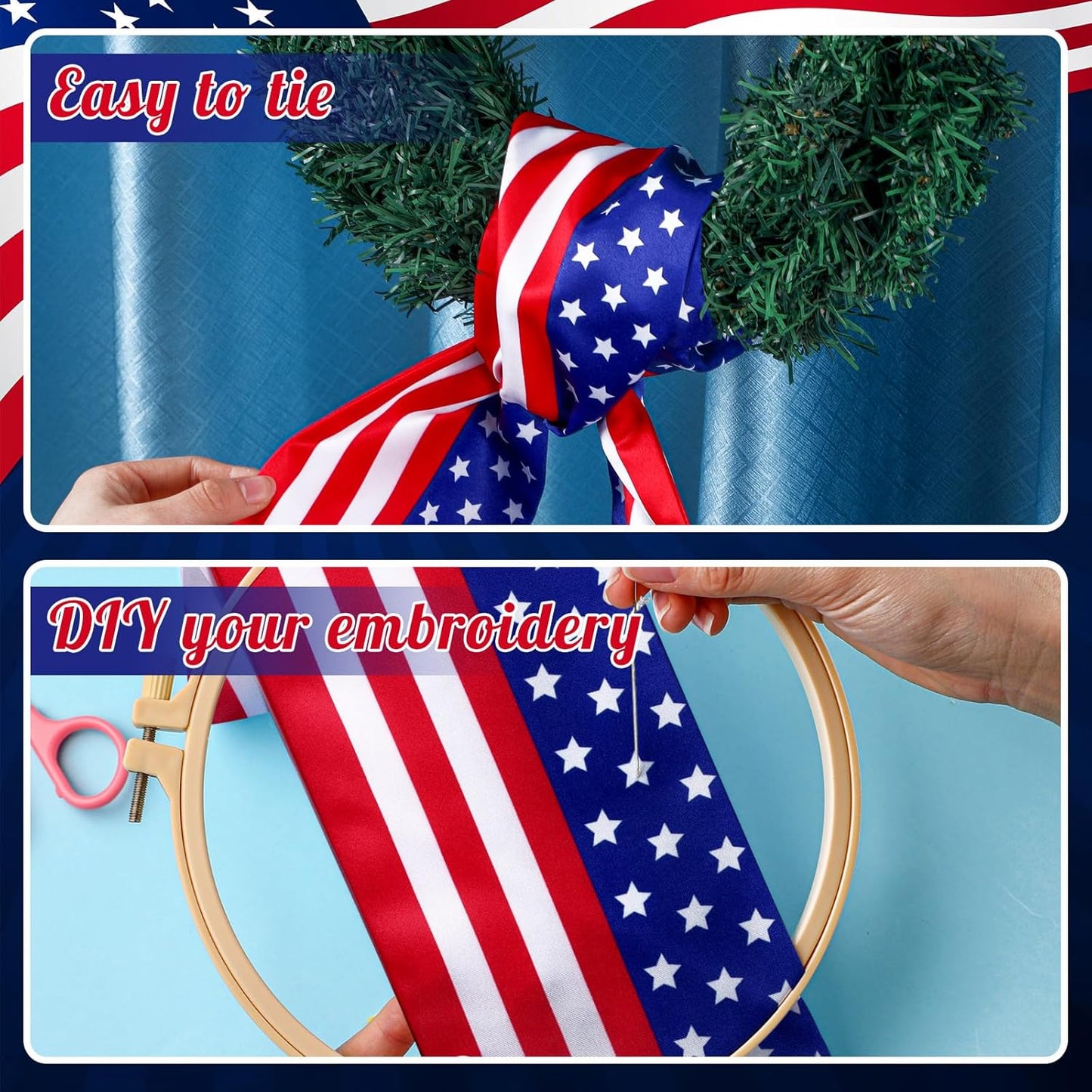 VitalCozy Patriotic Wreath Sash - Satin Ribbon for Embroidery Monogram | Indoor/Outdoor Decor