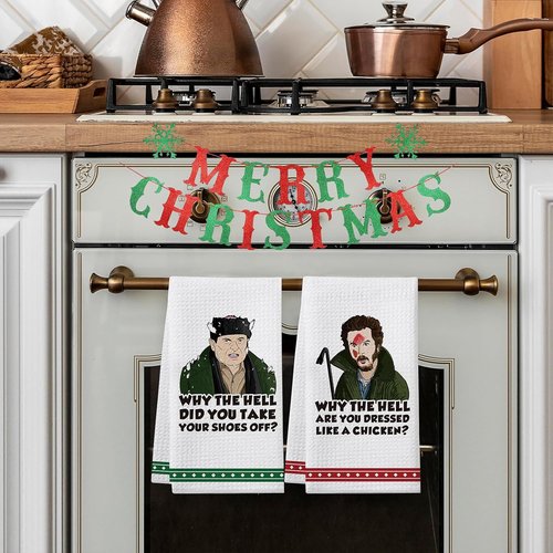 Home Alone | Funny Christmas Kitchen Towels - 2 Pack Holiday Dish Towels for Kitchen & Bathroom Decor