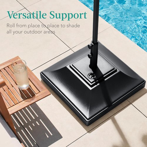 Best Choice Products Fillable Mobile Umbrella Base - Heavy Duty Square Stand with 4 Wheels, 120lb Capacity - Black