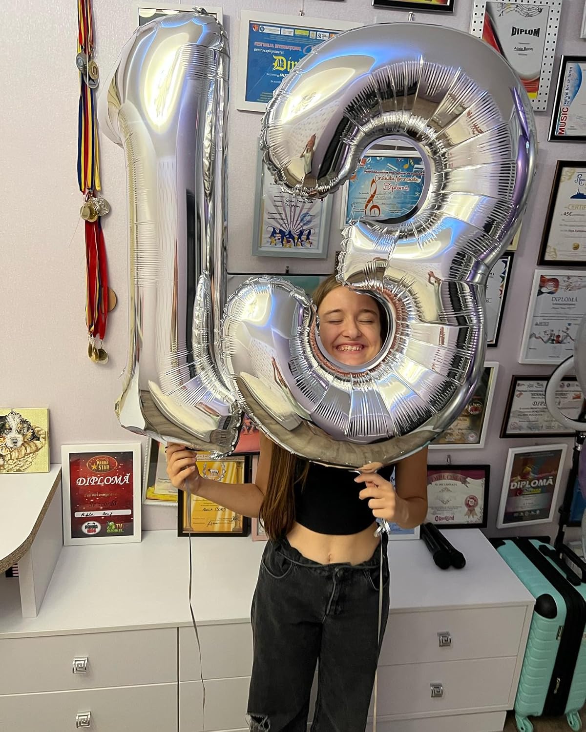 Number 13 Balloon by Silver | 40-Inch Metallic 13th Birthday Decoration for Kids