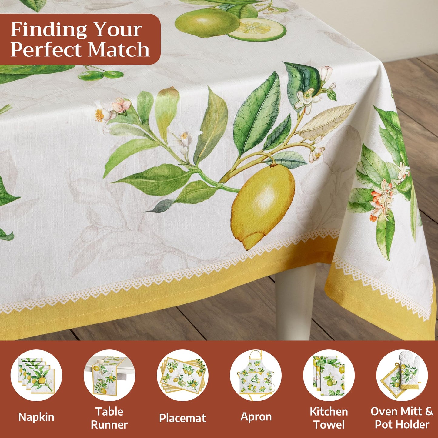 Maison d' Hermine Table Cloth Rectangle Table 100% Cotton 60 x 108 Inches Tablecloth Reusable Decorative for Dining Kitchen Room Farmhouse Home Gifts for Mothers Day Spring Summer - Limoncello