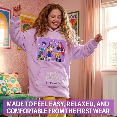 Huntrix KPop Demon Hunters Fleece Wearable Blanket Hoodie - Officially Licensed for Girls 6-14 Yrs