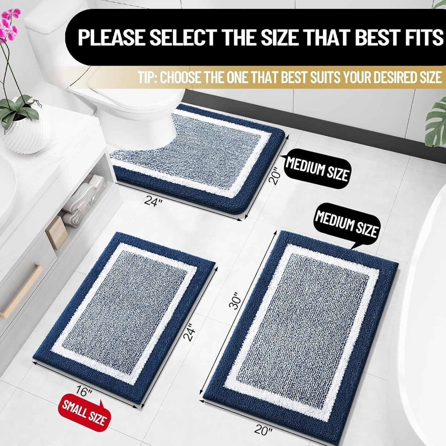 OLANLY Bathroom Rugs - Extra Soft Microfiber Bath Mat | Non-Slip, Quick Dry, 24x16, Navy