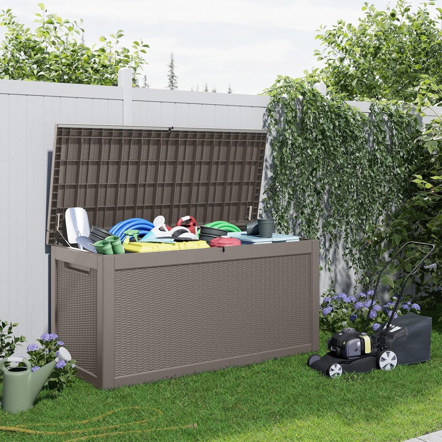 Regine Switzerland 320 Gallon Outdoor Deck Box - Lockable Waterproof Storage for Garden Tools & Cushions | Grey