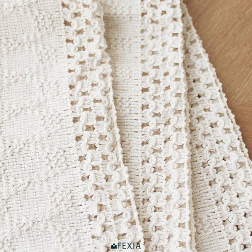 FEXIA Boho Macrame Table Runner with Tassels 36 Inches Long Cream for Farmhouse Home Decor Bohemian Dining Bedroom Decor Rustic Bridal Shower (12x36 Inches)