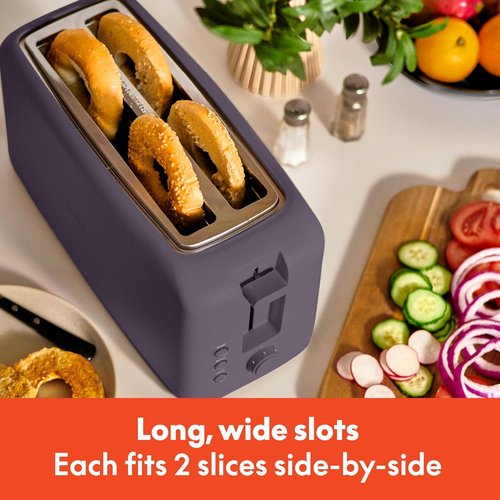 Bella 4-Slice Slim Toaster - 10” Long Slot with 6 Shade Settings, Reheat & Cancel Buttons | Plum Color