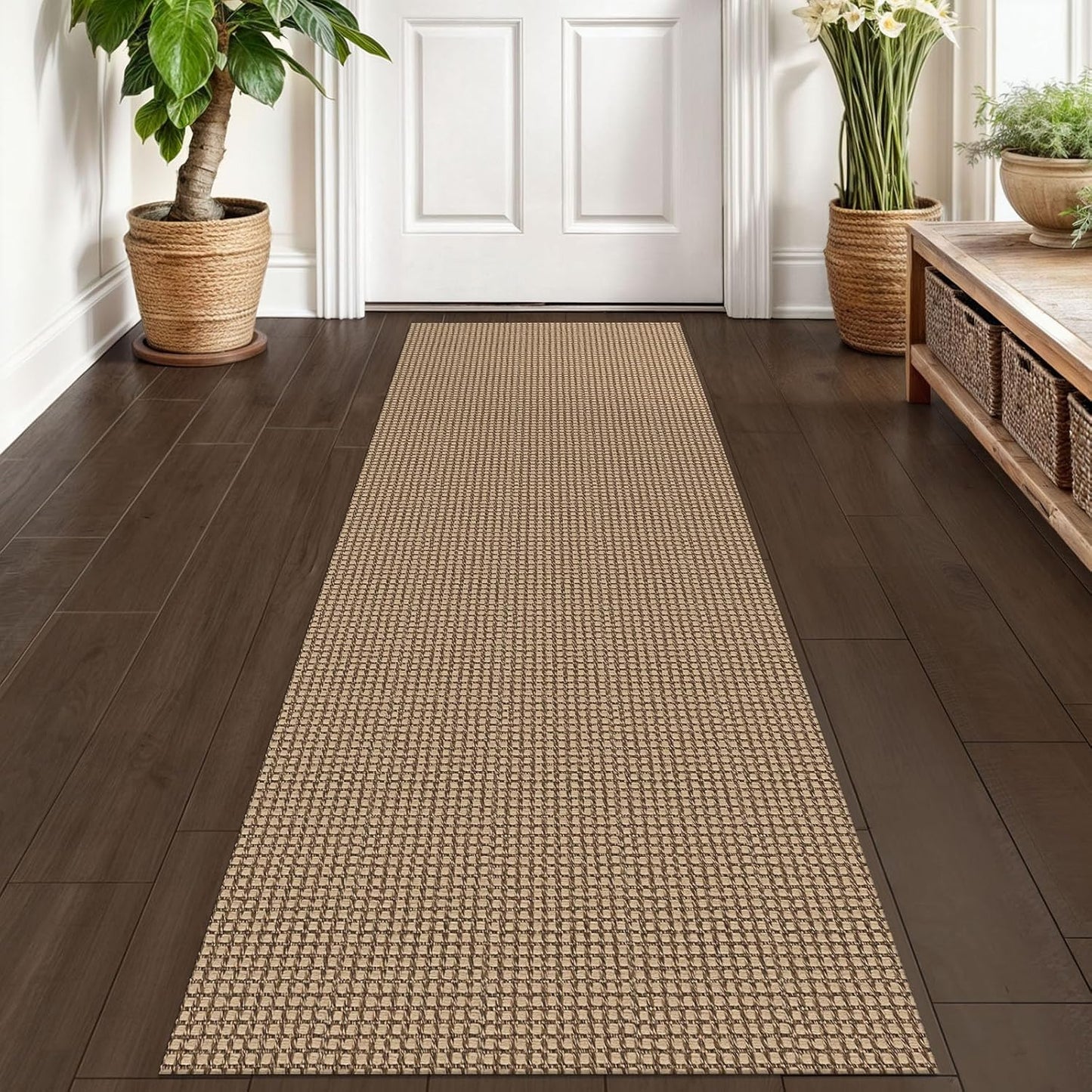 KOZYFLY Boho Runner Rug - Washable Non-Slip 2x6 ft Cotton Hallway Carpet | Tan/Orange/Brown