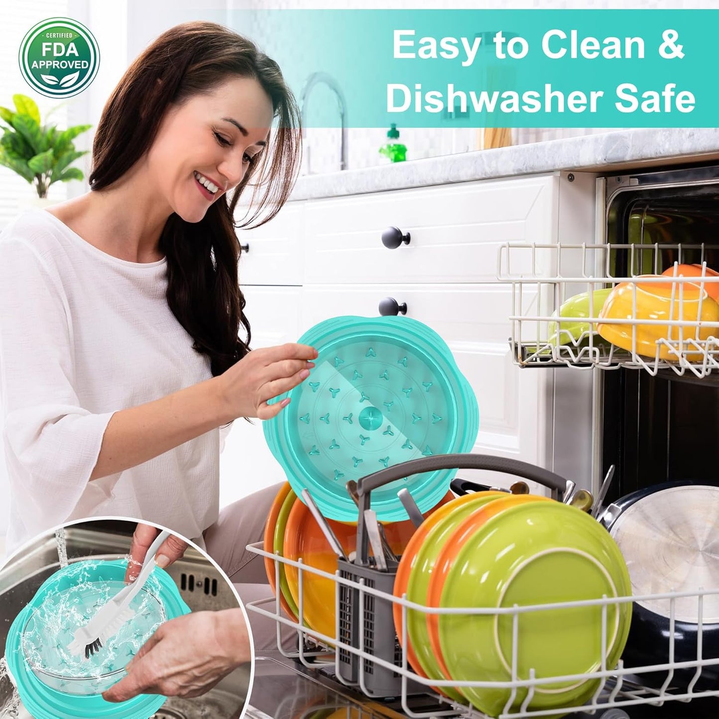 Skiennix Chicken Shredder - Manual Meat Shredder Tool with Transparent Lid & Cleaning Brush | Dishwasher Safe, Mint Green