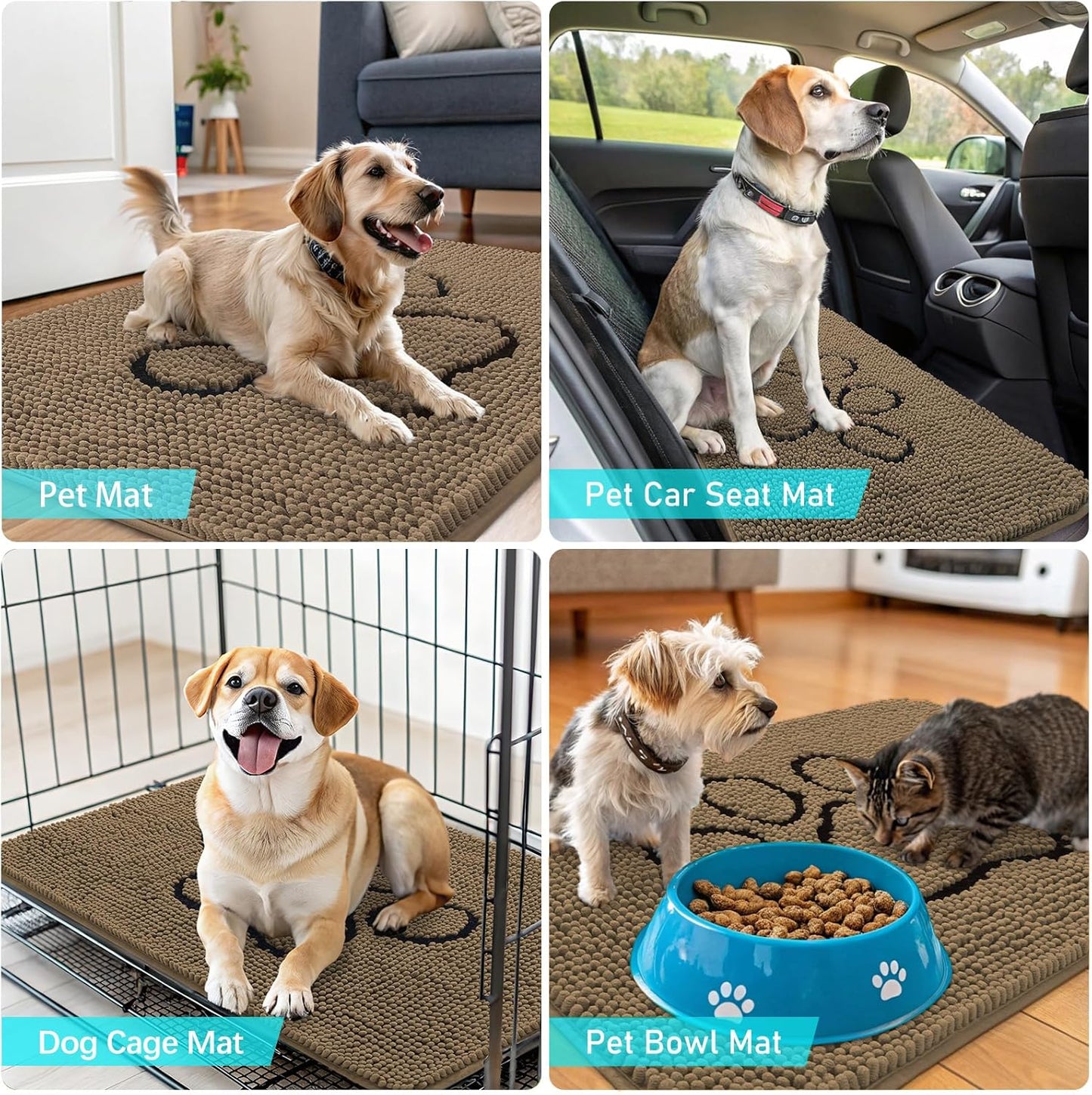 OLANLY Dog Door Mat - Absorbent Non-Slip Mud Mat for Muddy Paws | 59x35 Tan Paw Print Design