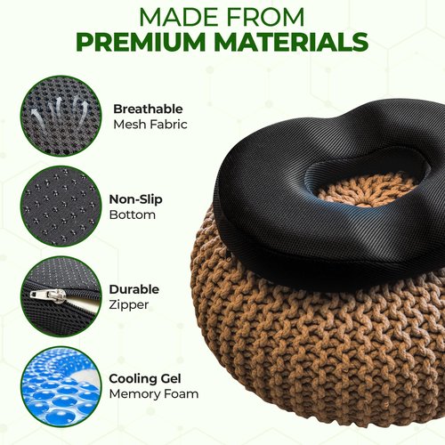 AnboCare Donut Gel Sitting Pillow - Orthopedic Memory Foam for Tailbone Pain, Hemorrhoid, Bed Sores, Postpartum, Prostate, Coccyx & Sciatica Pain